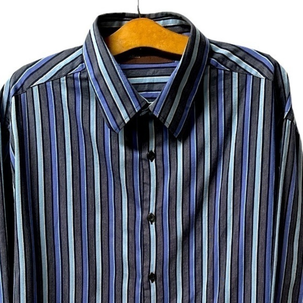 Perry Ellis Men's XXL Button Up Long Sleeve Blue Striped Dress Shirt‎ (1201)